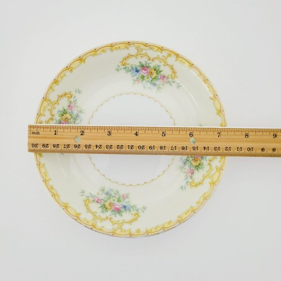 Noritake Charon Salad Plate & Coupe Soup Bowl, c1933-40, Floral & Yellow Scrolls - Picture 9 of 11